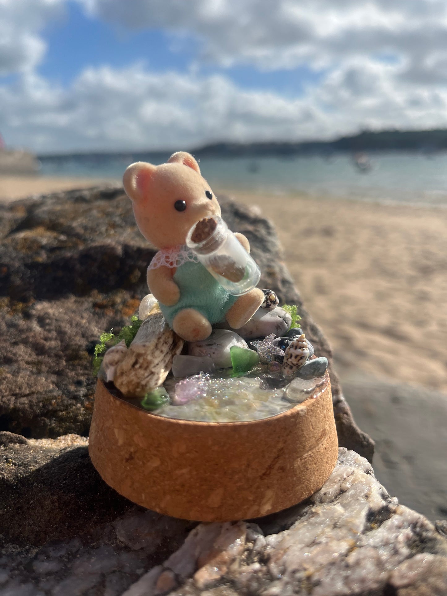 Bertie Bear Seaglass Collector – Tiny Tails Under Glass